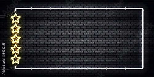 Vector realistic isolated neon sign of Five Stars frame logo for decoration and covering. Concept of luxury, premium and VIP.