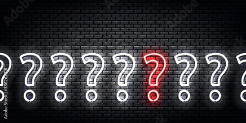 Vector realistic isolated neon sign of Question flyer for template decoration and covering. Concept of trivia night and question.