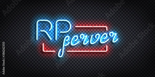 Vector realistic isolated neon sign of RP server logo for decoration and covering. Concept of roleplay concept in videogames. photo