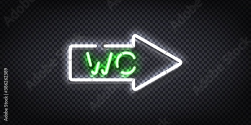 Vector realistic isolated neon sign of WC arrow logo for template decoration and layout covering.