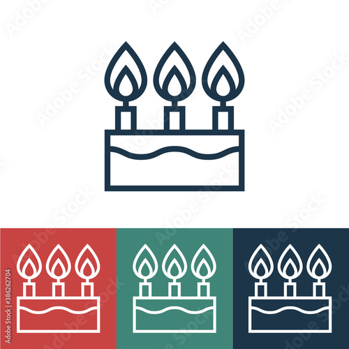 Line icon cake with three candles
