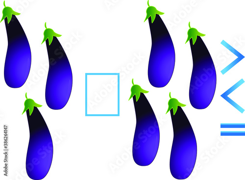 Educational game for children, comparison of the number of eggplants.