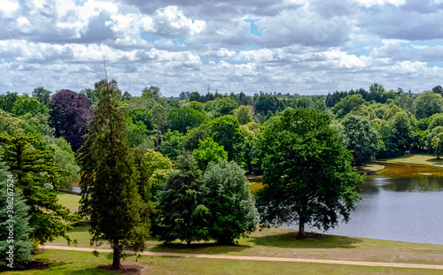 Panorama of Claremont lake in Esher, Surrey, United Kingdom photo