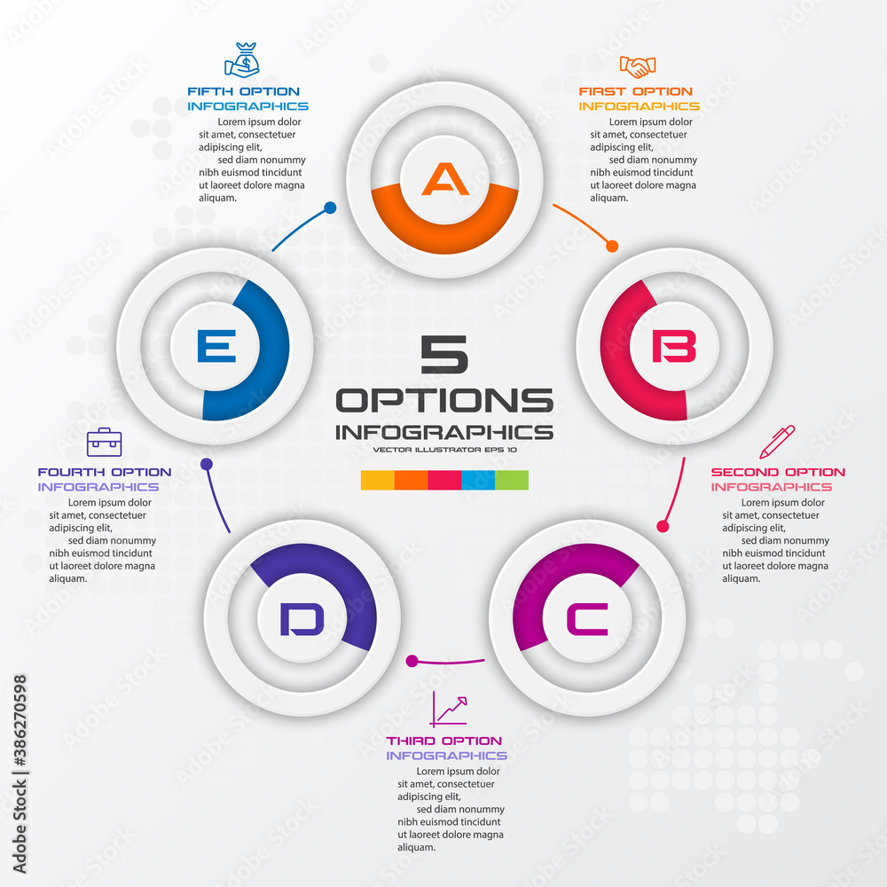 Circle chart infographic template with 5 options,Vector illustration. Circle chart infographic template with 5 options,Vector illustration.