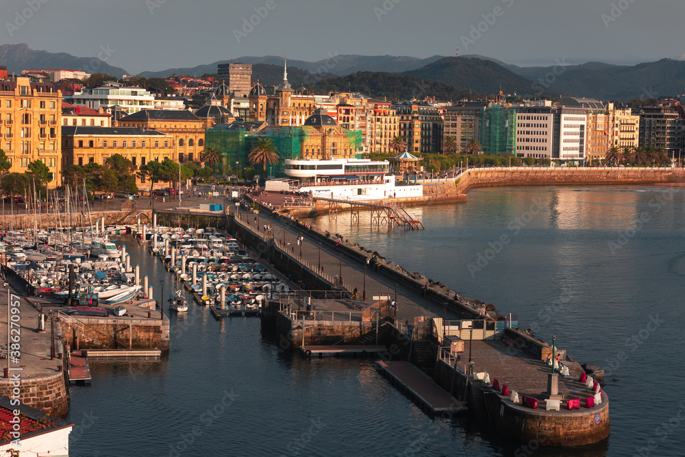 Donostia-San Sebastian coast side with the famous La Concha bay, at the Basque Country.