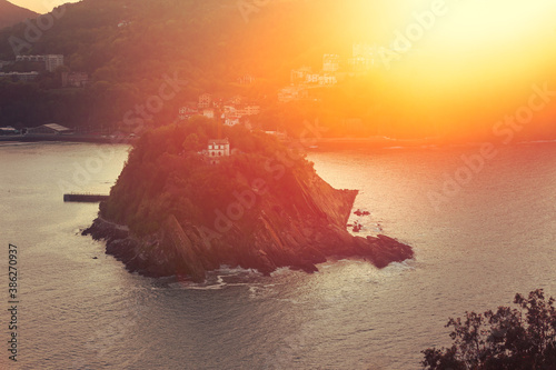 View from La Concha bay, Santa Clara island and Igeldo mountain at Donostia-San Sebastian, Basque Country. photo