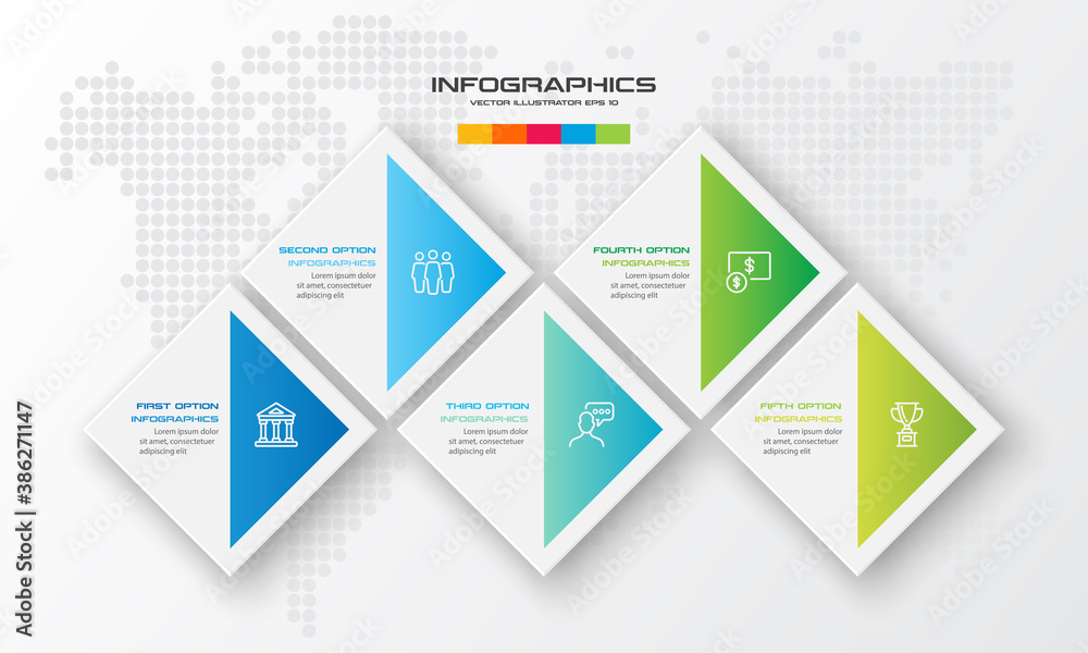 Business infographics template 5 steps with square,Element for design invitations,Vector illustration.
