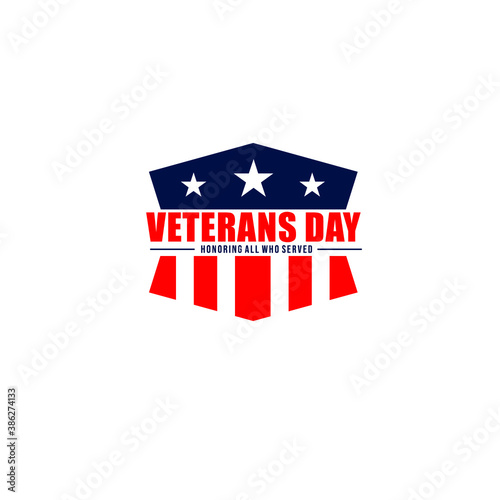 Vector illustration of hexagon shield with stars and text Veterans Day honoring all who served isolated on white background perfect for Veterans Day celebration badge or logo