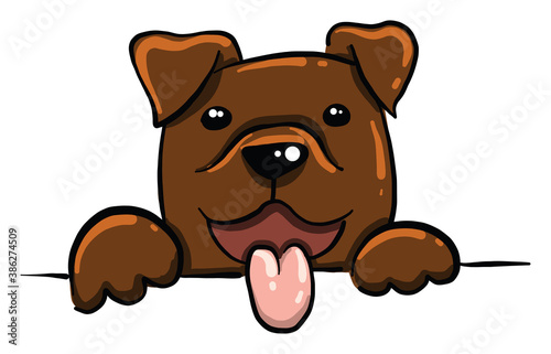 Dog looking over the wall, illustration, vector on white background