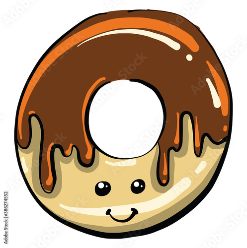Donut dipped in chocolate, illustration, vector on white background
