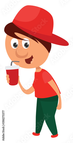 Boy with juice, illustration, vector on white background