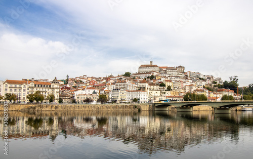 view from the mondegoo river historic center of Coimbra, Portugal.