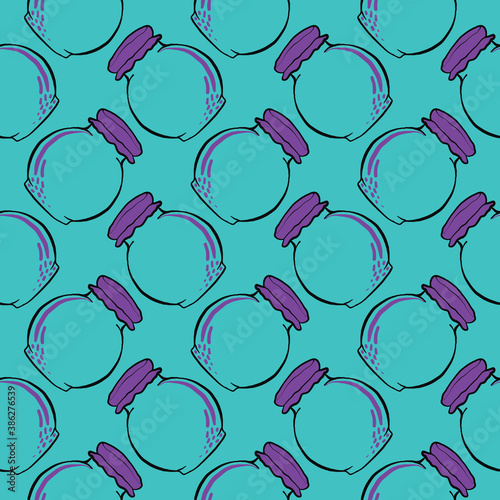 Blue glass jar, seamless pattern on blue background.