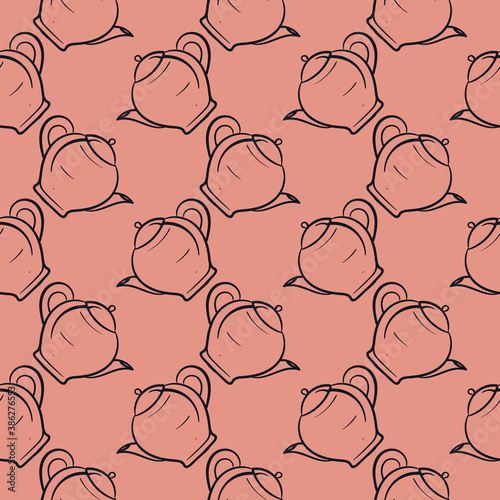 Pretty teapot , seamless pattern on red background.