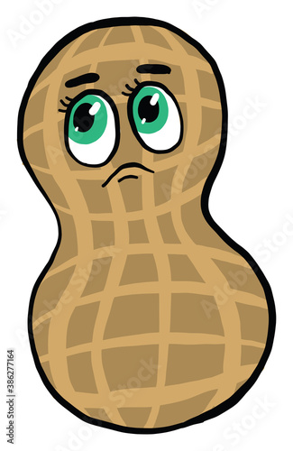 Sad peanut, illustration, vector on white background