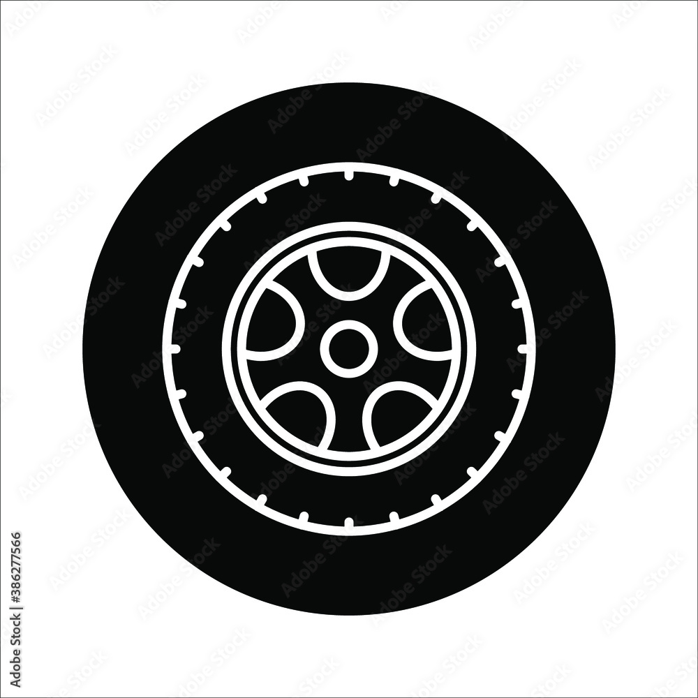 Fototapeta premium Tire black vector icon illustration on white backgrond
