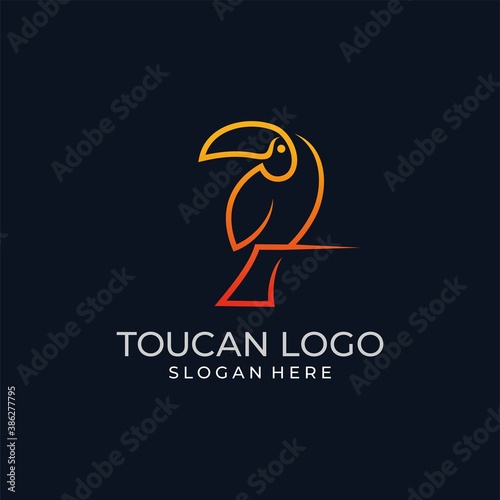 toucan tropical bird logo icon vector template in colorful flat line outline style illustration
