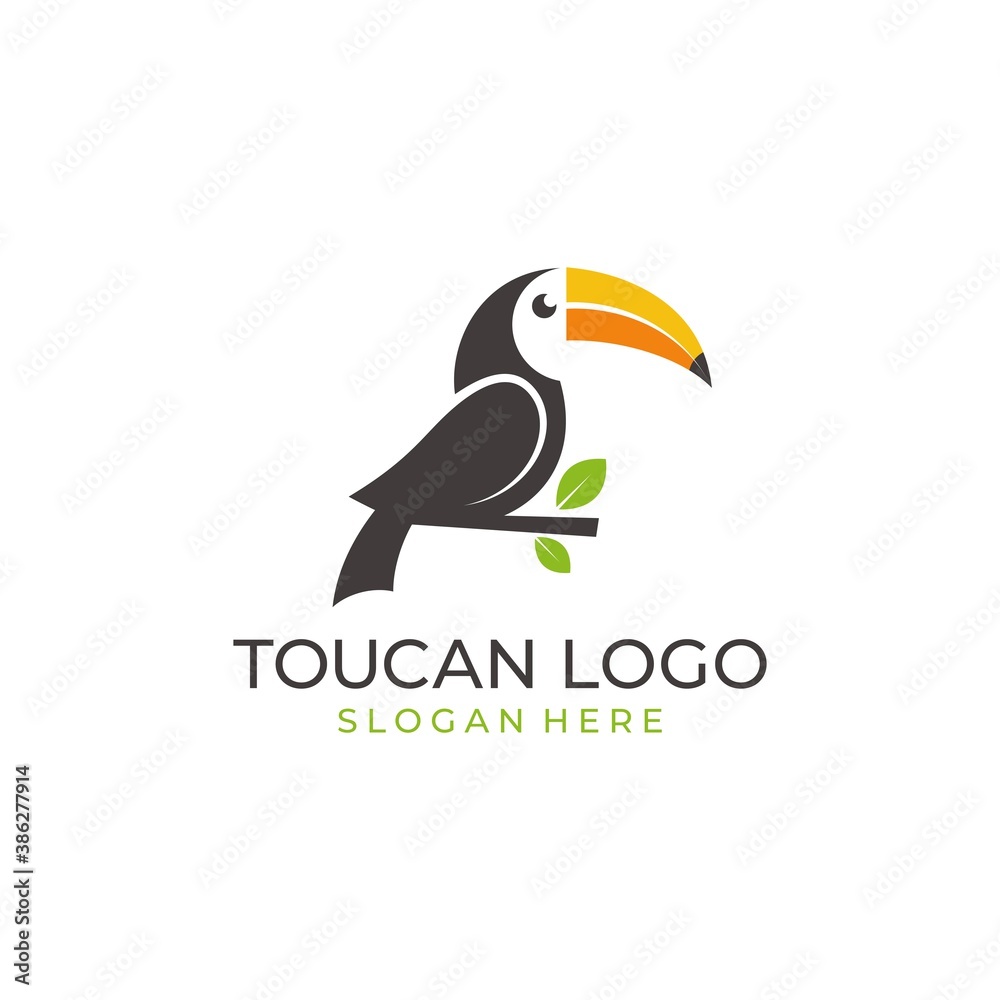 Fototapeta premium toucan tropical bird logo icon vector template in colorful flat line outline style illustration 