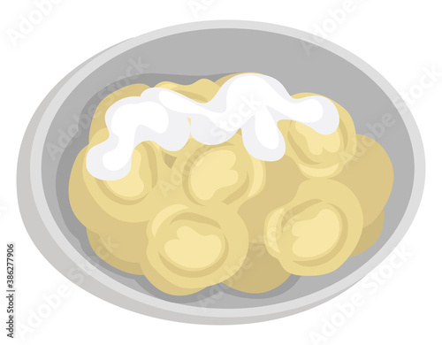 Russian pelmeni, illustration, vector on white background