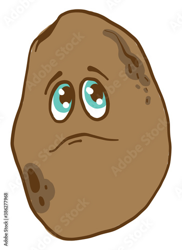 Sad potato with blue eyes, illustration, vector on white background