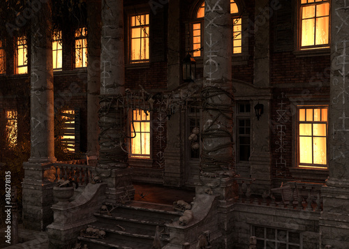 Obraz na plátně Abandoned haunted house refuge of spirits moonlit night 3d illustration
