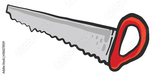 Red hand saw, illustration, vector on white background