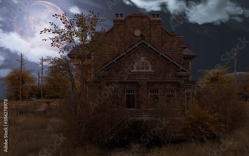 Abandoned haunted house refuge of spirits moonlit night 3d illustration © vik173