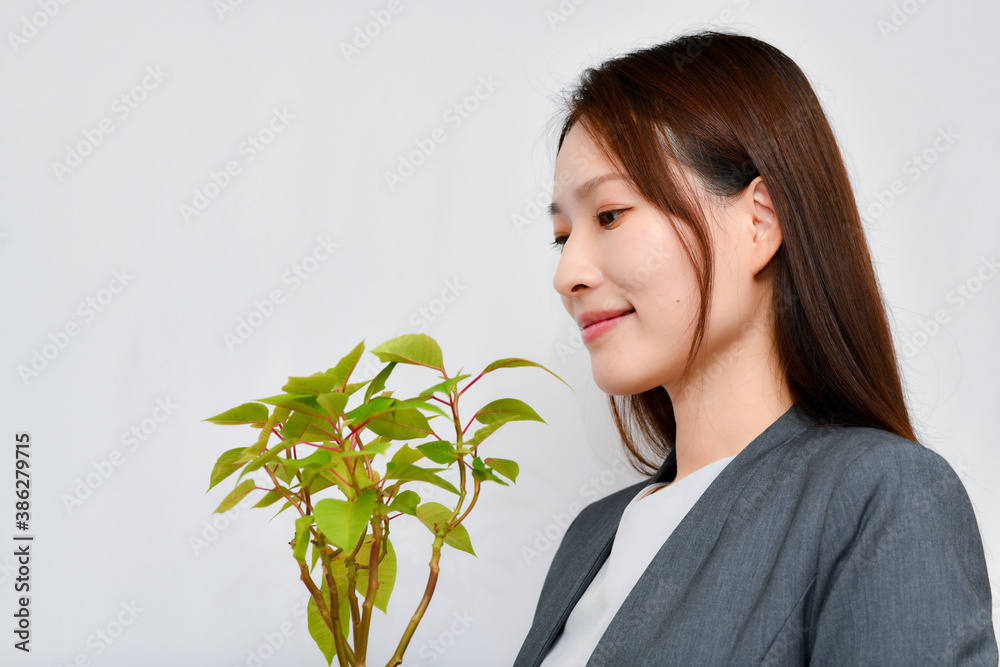 木を眺める女性 木を眺める女性