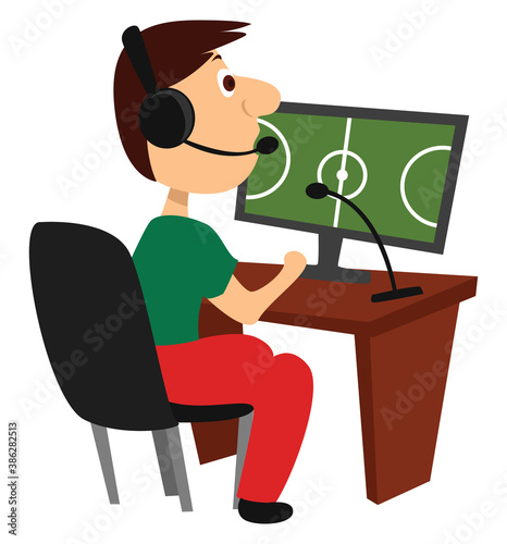 Football commentator, illustration, vector on white background.