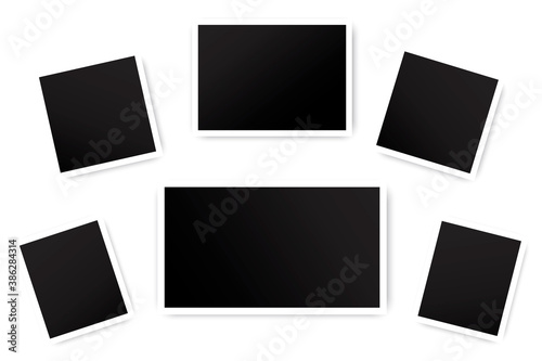 Old photo frames. Vector template of vintage shots. Empty black squares. Stock image. EPS 10.