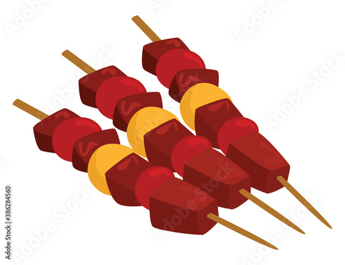 Barbeque on a stick, illustration, vector on white background.