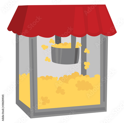Popcorn machine, illustration, vector on white background.
