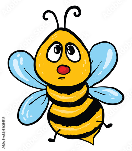 Scared bee with big eyes, illustration, vector on white background.