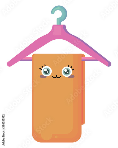 Towel on a hanger, illustration, vector on white background.