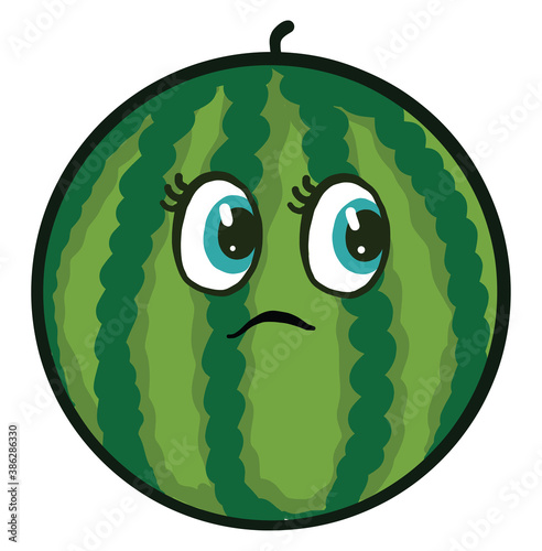 Worried little watermelon, illustration, vector on white background.