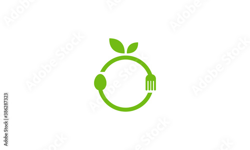 Creative Vector Illustration Logo Design. Initial Letter O with Leaves, Spoon and Fork Restaurant Concept.