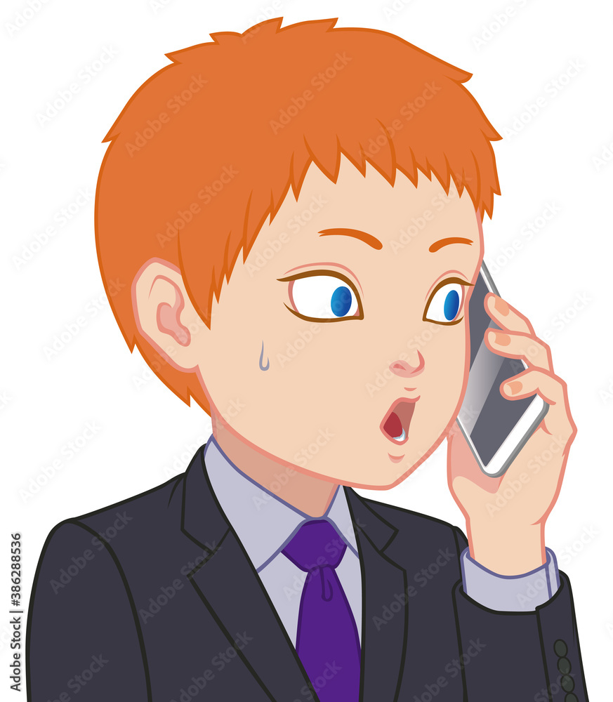 驚く通話中のちびキャラ 男性 タイプb Stock イラスト Adobe Stock