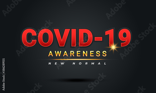 Awareness banner about covid-19, the corona virus that attacks the respiratory tract. A new normal life, warnings about health and prevention.