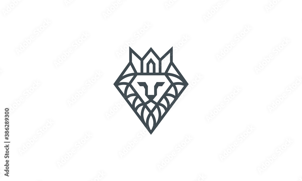 Creative Vector Illustration Logo Design. Minimalist King Lion Concept.