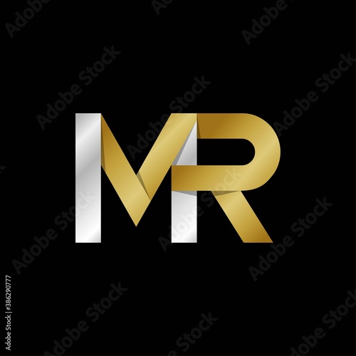 MR initial letter logo, simple shade, gold silver color