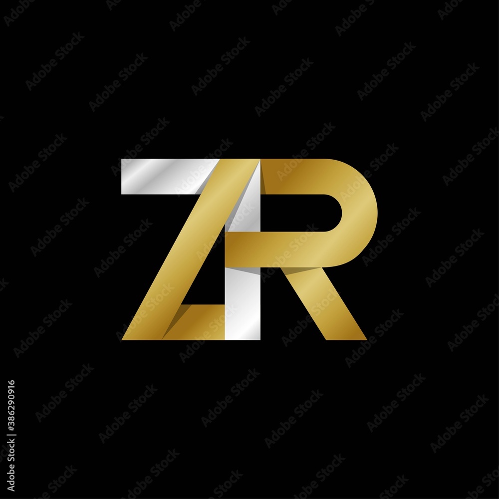 ZR initial letter logo, simple shade, gold silver color ZR initial letter logo, simple shade, gold silver color