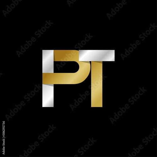 PT initial letter logo, simple shade, gold silver color