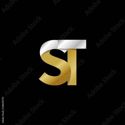 ST initial letter logo, simple shade, gold silver color