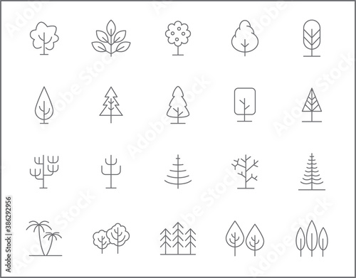 Set of tree and nature line style. It contains such Icons as outdoors, autumn, forest, evergreen, pine tree, park, greenery and other elements. customize color, easy resize.