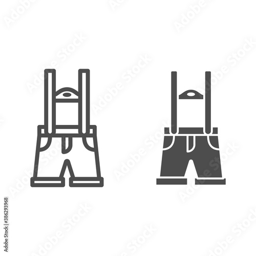 Traditional German national clothing line and solid icon, Oktoberfest concept, men costume sign on white background, Men shorts with suspenders icon in outline style for mobile. Vector graphics.