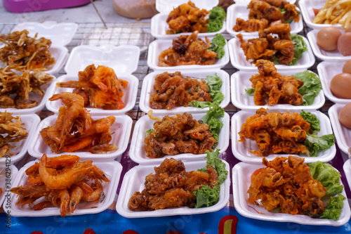 Fried seafood in the market