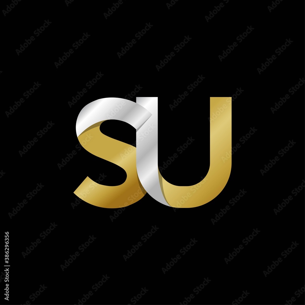 SU initial letter logo, simple shade, gold silver color SU initial letter logo, simple shade, gold silver color