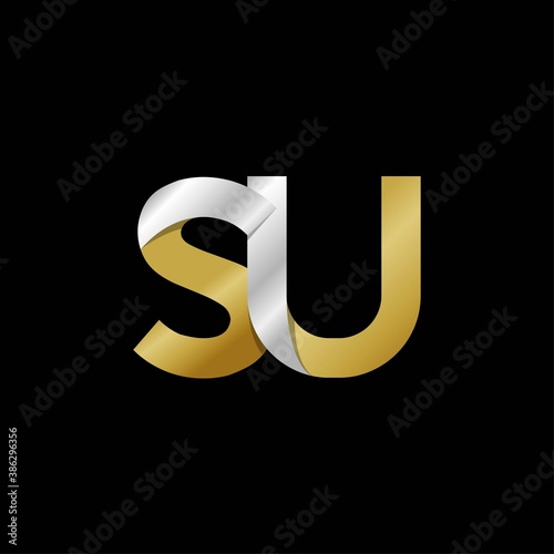 SU initial letter logo, simple shade, gold silver color