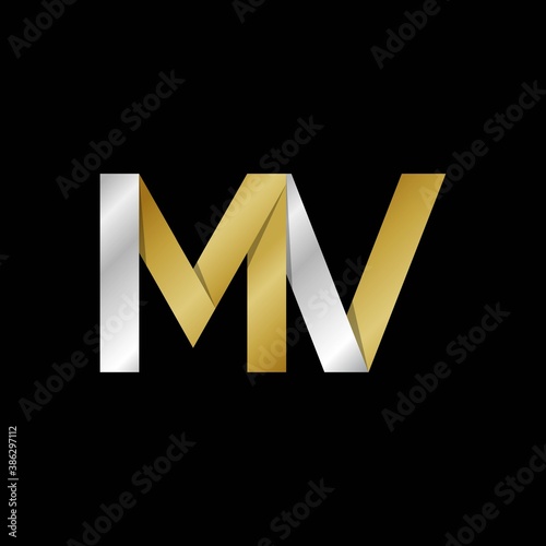 MV initial letter logo, simple shade, gold silver color
