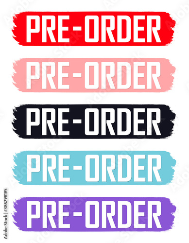 Set Pre-Order Sale banners design template, discount tags, vector illustration